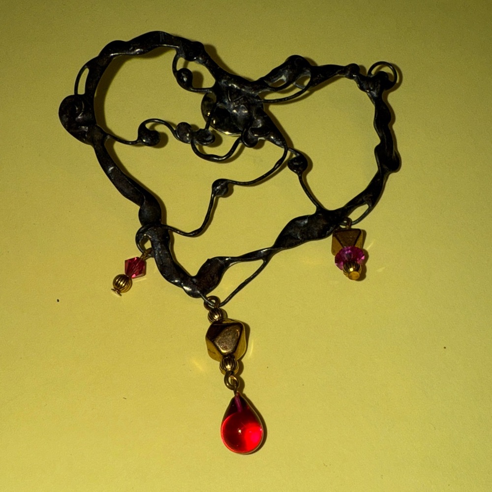 Elegant Black and Gold Heart Pin Brooch hand carved designer